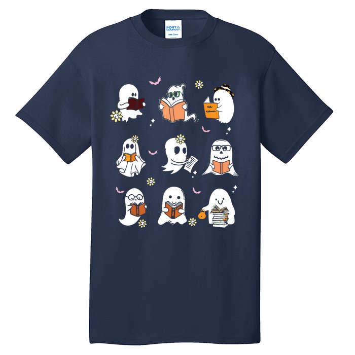 Ghosts Reading Books Teacher Halloween Librarian Tall T-Shirt