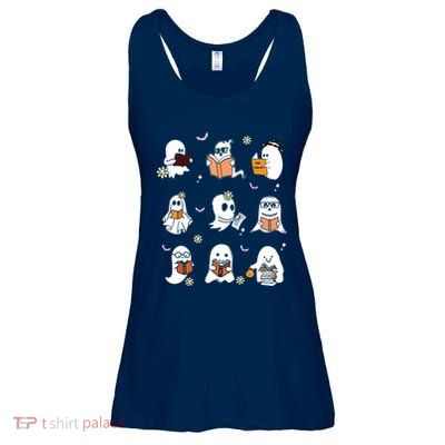 Ghosts Reading Books Teacher Halloween Librarian Ladies Essential Flowy Tank