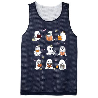 Ghosts Reading Books Teacher Halloween Librarian Mesh Reversible Basketball Jersey Tank