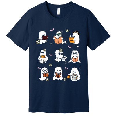 Ghosts Reading Books Teacher Halloween Librarian Premium T-Shirt