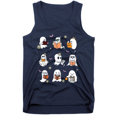 Ghosts Reading Books Teacher Halloween Librarian Tank Top