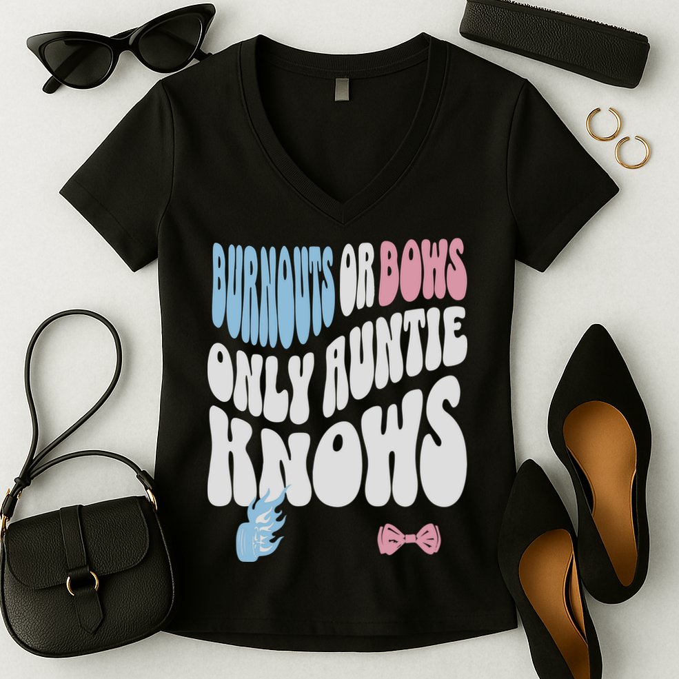 Gender Reveal Burnouts Or Bows New Aunt Women's V-Neck T-Shirt