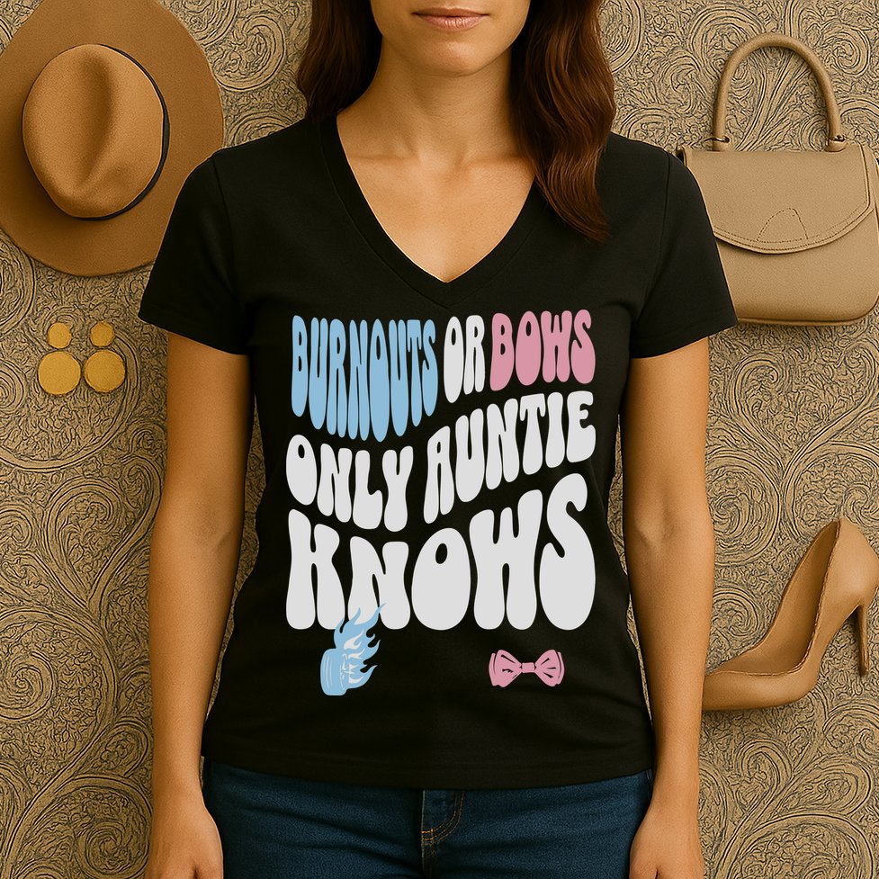 Gender Reveal Burnouts Or Bows New Aunt Women's V-Neck T-Shirt