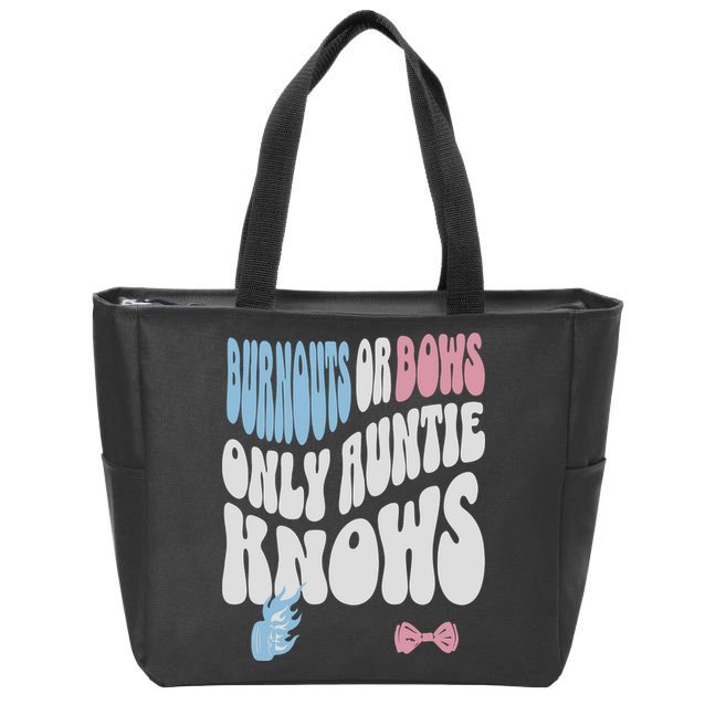 Gender Reveal Burnouts Or Bows New Aunt Zip Tote Bag