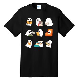 Ghost Reading Book Cute Teacher Halloween Ghost Book Lover Tall T-Shirt