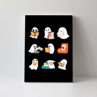 Ghost Reading Book Cute Teacher Halloween Ghost Book Lover Canvas