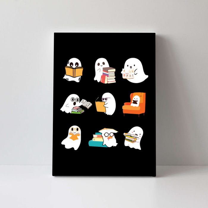 Ghost Reading Book Cute Teacher Halloween Ghost Book Lover Canvas