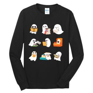 Ghost Reading Book Cute Teacher Halloween Ghost Book Lover Tall Long Sleeve T-Shirt