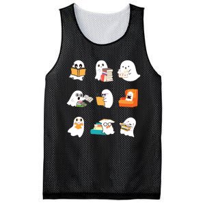 Ghost Reading Book Cute Teacher Halloween Ghost Book Lover Mesh Reversible Basketball Jersey Tank