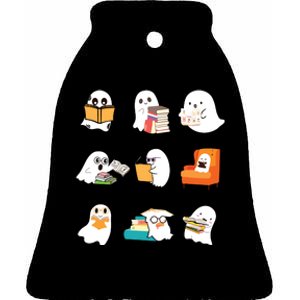 Ghost Reading Book Cute Teacher Halloween Ghost Book Lover Ceramic Bell Ornament