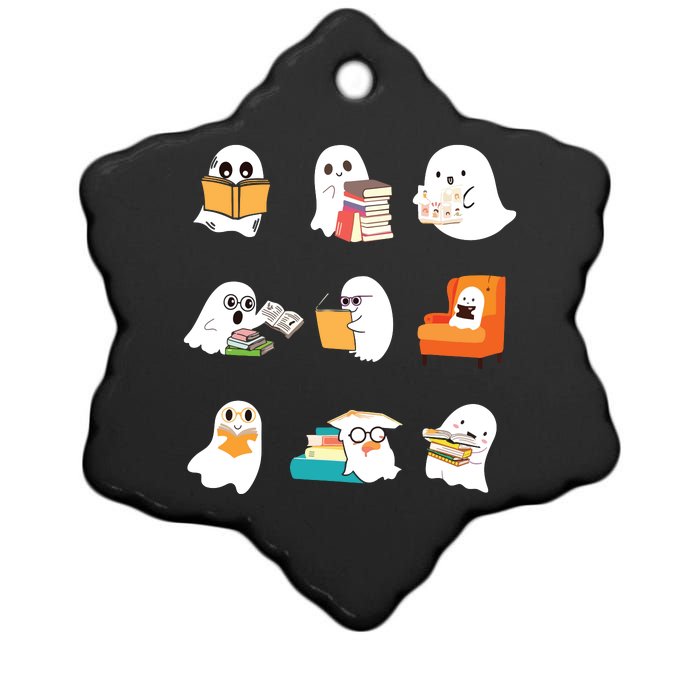 Ghost Reading Book Cute Teacher Halloween Ghost Book Lover Ceramic Star Ornament