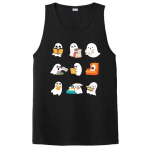 Ghost Reading Book Cute Teacher Halloween Ghost Book Lover PosiCharge Competitor Tank