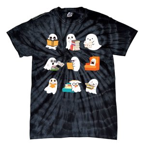 Ghost Reading Book Cute Teacher Halloween Ghost Book Lover Tie-Dye T-Shirt