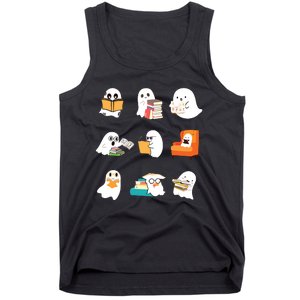 Ghost Reading Book Cute Teacher Halloween Ghost Book Lover Tank Top