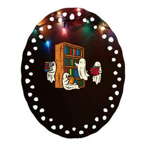 Ghosts Reading Books Teacher Halloween Librarian Boooks Ceramic Oval Ornament