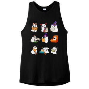 Ghosts Reading Books Teacher Halloween Librarian Cute Boooks Ladies PosiCharge Tri-Blend Wicking Tank