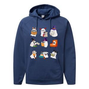 Ghosts Reading Books Teacher Halloween Librarian Cute Boooks Performance Fleece Hoodie