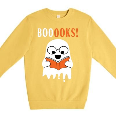 Ghost Reading Books Meaningful Gift Funny Halloween Premium Crewneck Sweatshirt