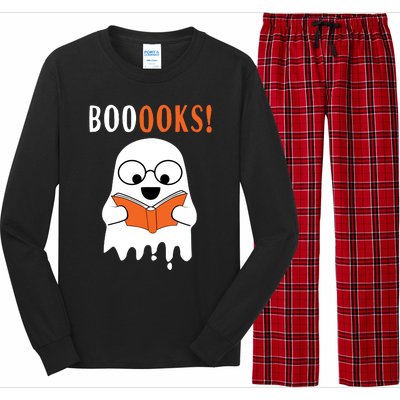 Ghost Reading Books Meaningful Gift Funny Halloween Long Sleeve Pajama Set