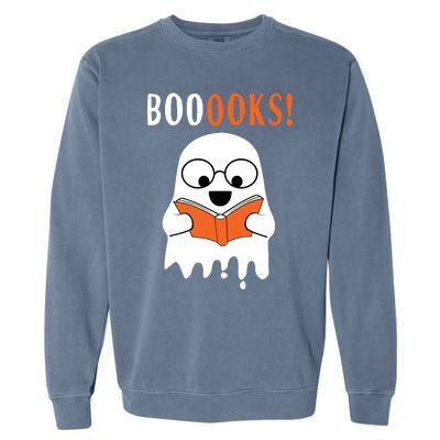 Ghost Reading Books Meaningful Gift Funny Halloween Garment-Dyed Sweatshirt