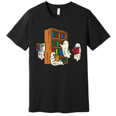 Ghosts Reading Books Teacher Halloween Librarian Boooks Premium T-Shirt