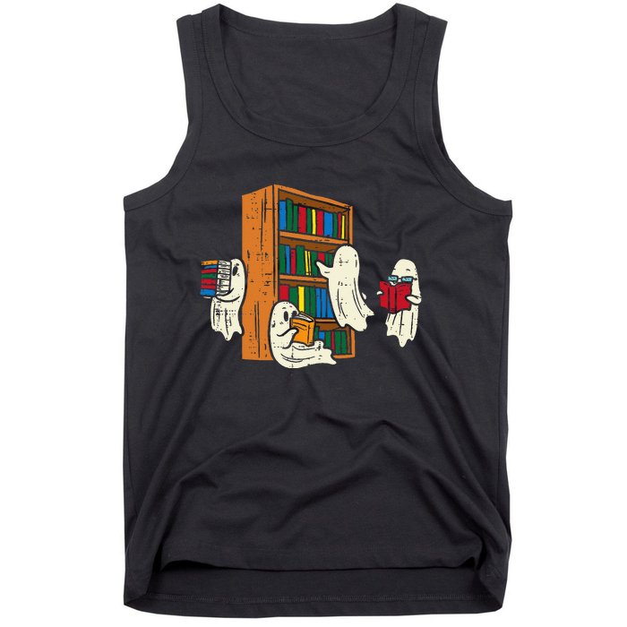 Ghosts Reading Books Teacher Halloween Librarian Boooks Tank Top