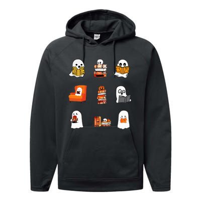 Ghosts Reading Books Teacher Halloween Librarian Cute Boooks Performance Fleece Hoodie