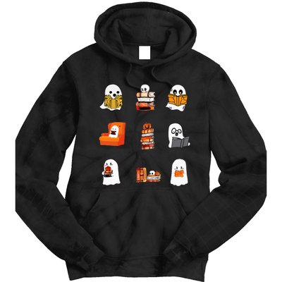 Ghosts Reading Books Teacher Halloween Librarian Cute Boooks Tie Dye Hoodie