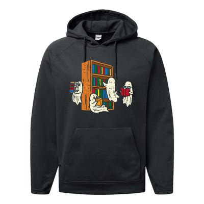 Ghosts Reading Books Teacher Halloween Librarian Boooks Performance Fleece Hoodie