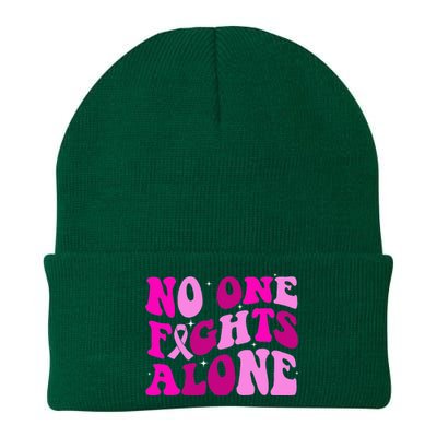 Groovy Retro Breast Cancer Awareness No One Fight Alone Knit Cap Winter Beanie