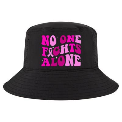 Groovy Retro Breast Cancer Awareness No One Fight Alone Cool Comfort Performance Bucket Hat