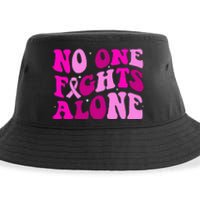 Groovy Retro Breast Cancer Awareness No One Fight Alone Sustainable Bucket Hat