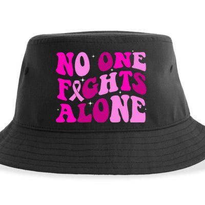 Groovy Retro Breast Cancer Awareness No One Fight Alone Sustainable Bucket Hat