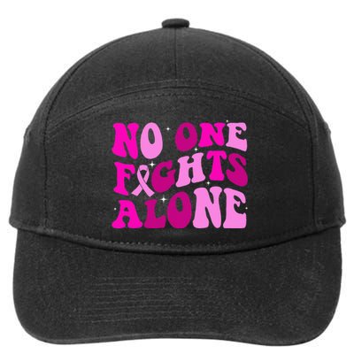 Groovy Retro Breast Cancer Awareness No One Fight Alone 7-Panel Snapback Hat