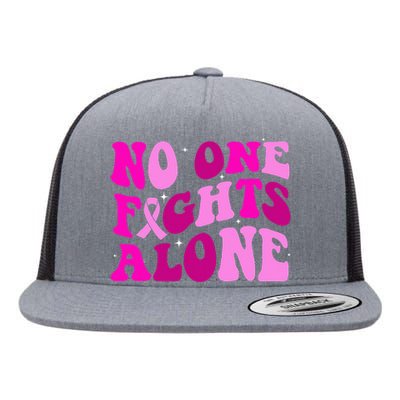 Groovy Retro Breast Cancer Awareness No One Fight Alone Flat Bill Trucker Hat