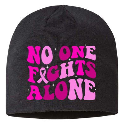 Groovy Retro Breast Cancer Awareness No One Fight Alone Sustainable Beanie