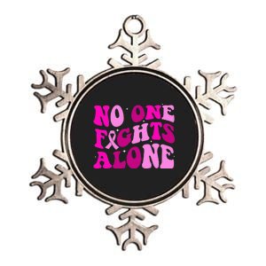 Groovy Retro Breast Cancer Awareness No One Fight Alone Metallic Star Ornament