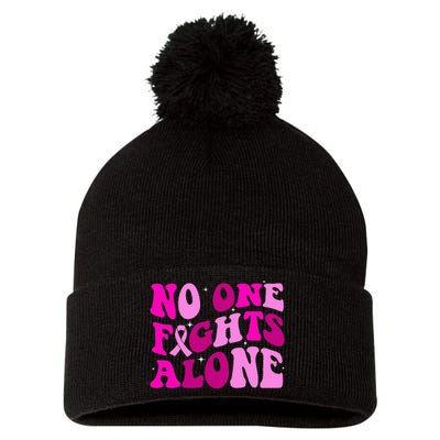 Groovy Retro Breast Cancer Awareness No One Fight Alone Pom Pom 12in Knit Beanie