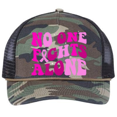 Groovy Retro Breast Cancer Awareness No One Fight Alone Retro Rope Trucker Hat Cap