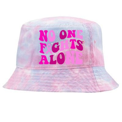 Groovy Retro Breast Cancer Awareness No One Fight Alone Tie-Dyed Bucket Hat