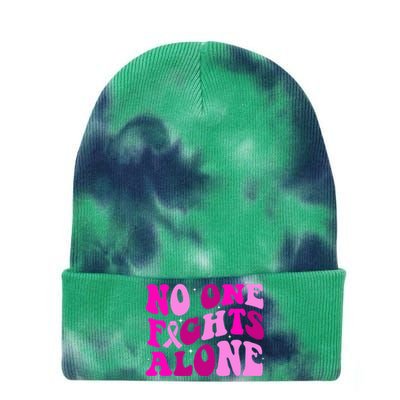 Groovy Retro Breast Cancer Awareness No One Fight Alone Tie Dye 12in Knit Beanie