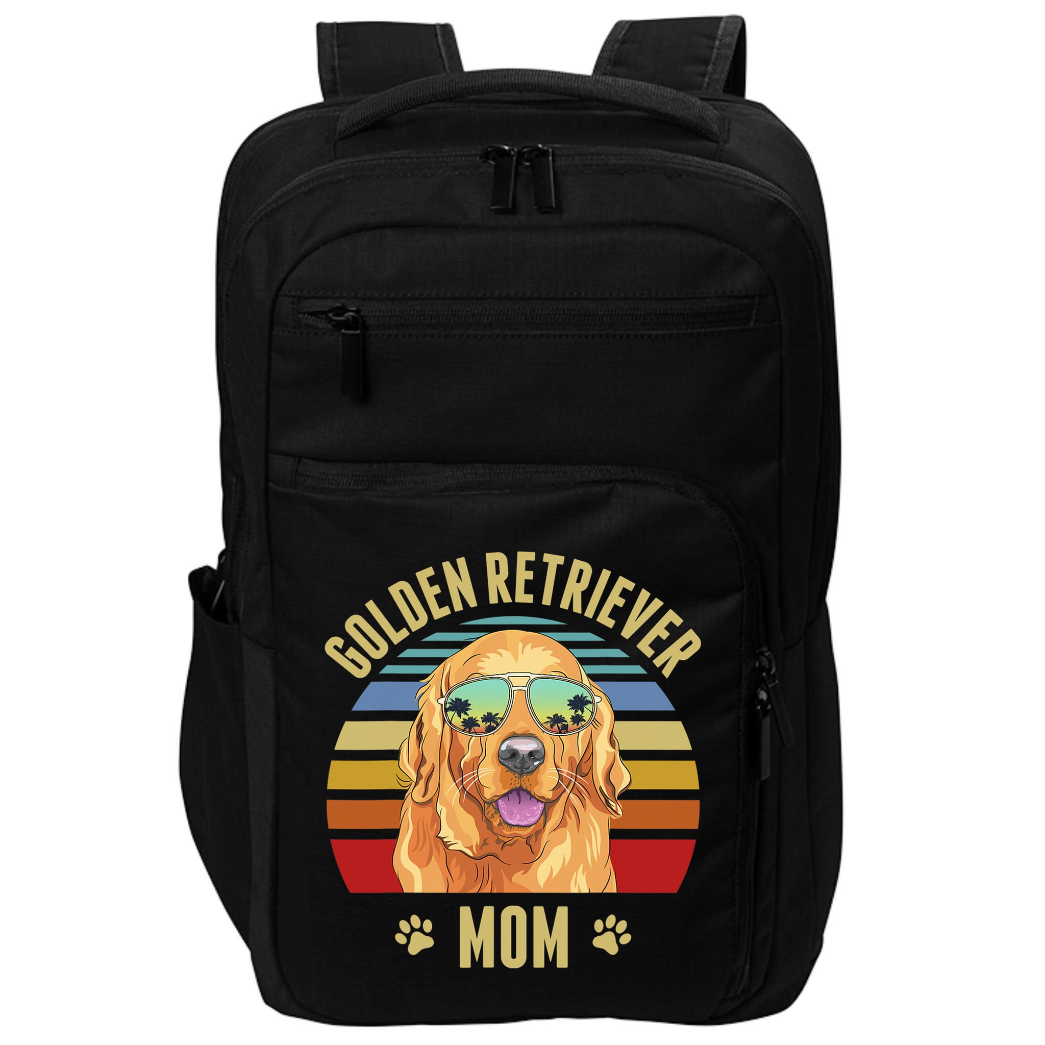 Golden Retriever Best Dog Mom Ever Retro Sunset Beach Vibe Impact Tech Backpack