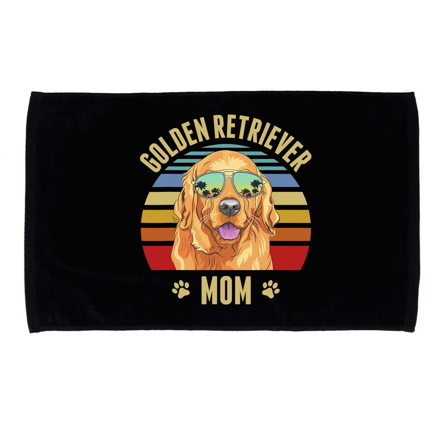Golden Retriever Best Dog Mom Ever Retro Sunset Beach Vibe Microfiber Hand Towel