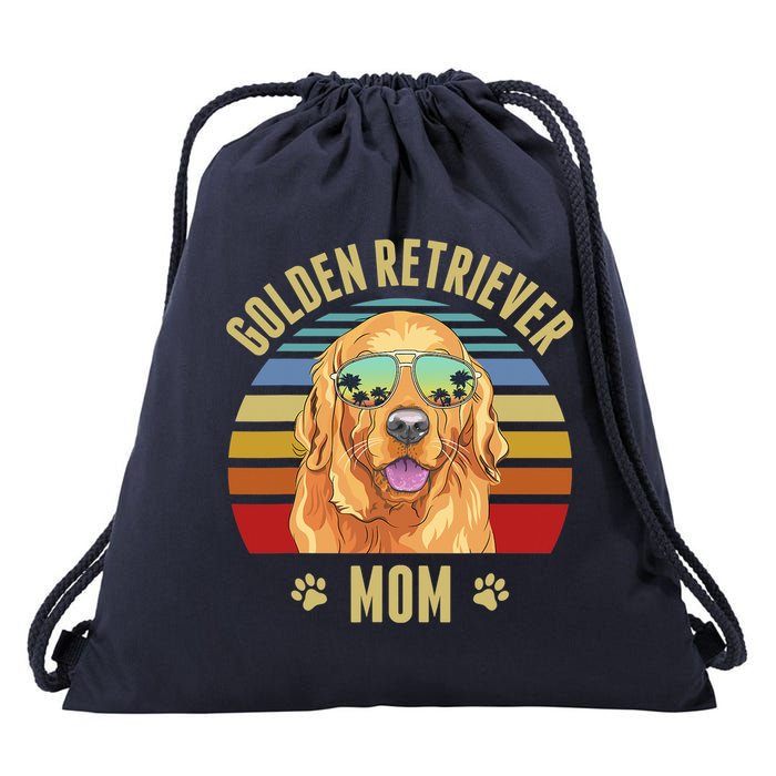 Golden Retriever Best Dog Mom Ever Retro Sunset Beach Vibe Drawstring Bag