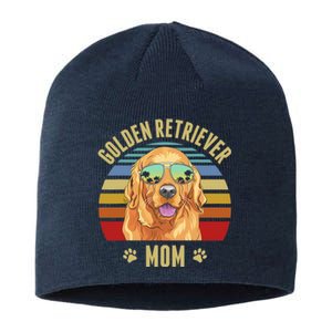 Golden Retriever Best Dog Mom Ever Retro Sunset Beach Vibe Sustainable Beanie