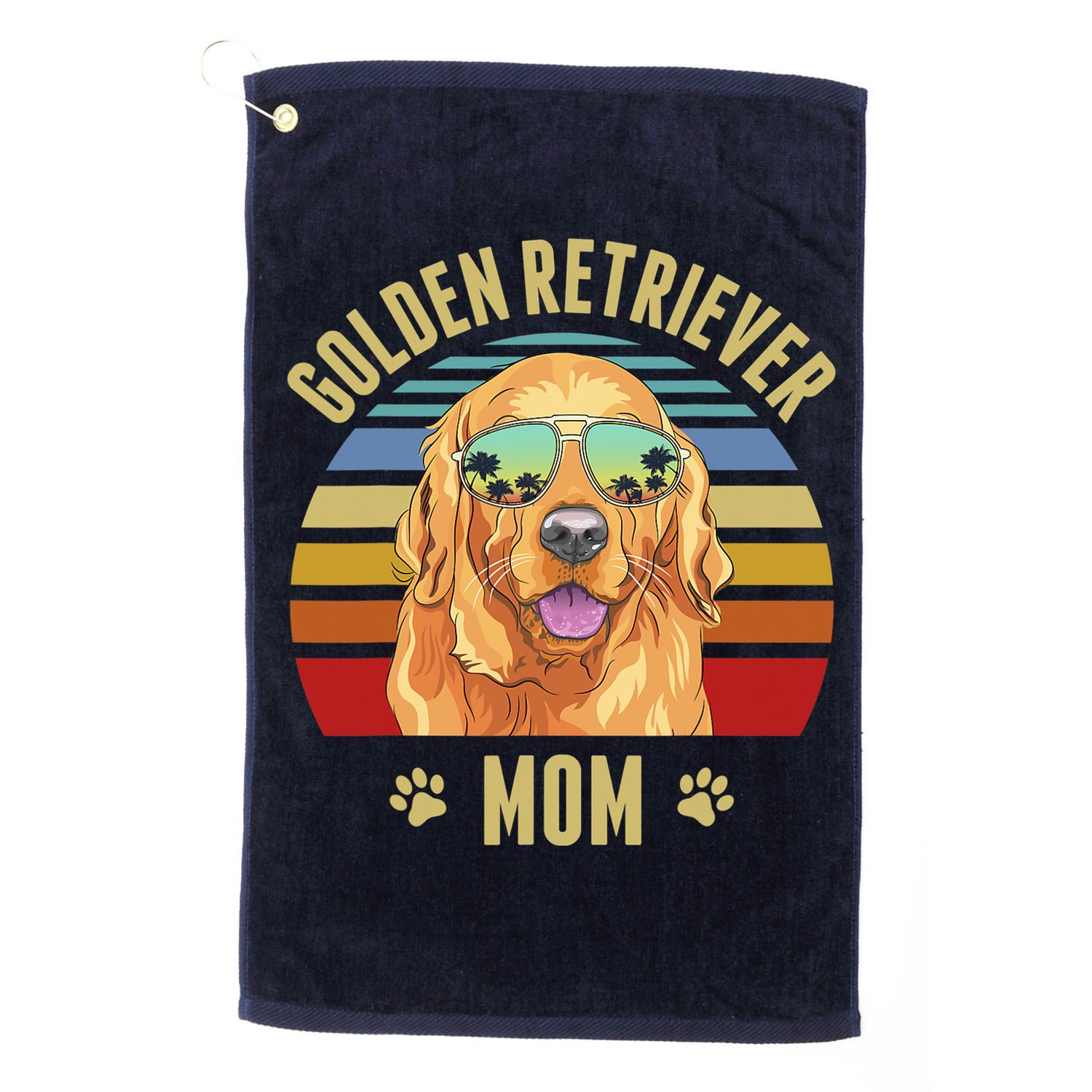 Golden Retriever Best Dog Mom Ever Retro Sunset Beach Vibe Golf Towel