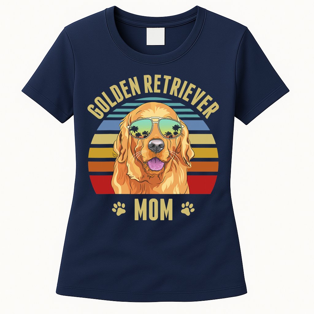 Golden Retriever Best Dog Mom Ever Retro Sunset Beach Vibe Womens T-Shirt