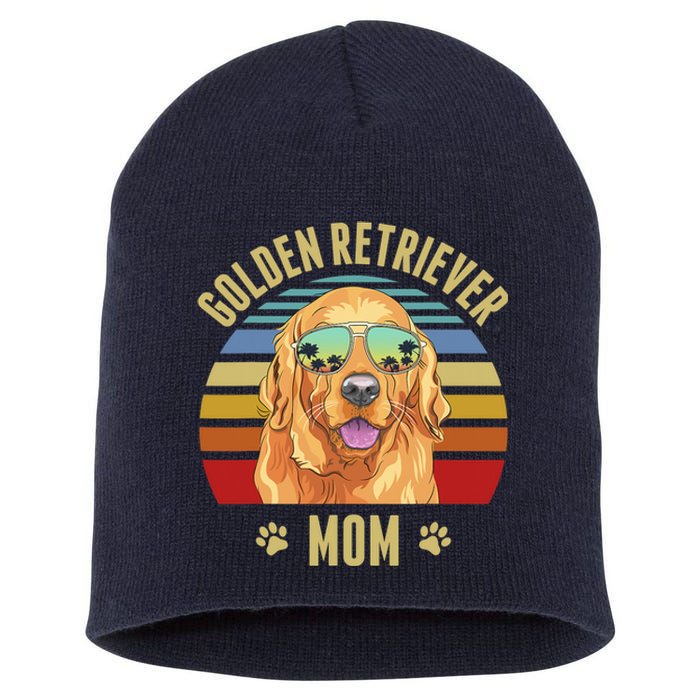 Golden Retriever Best Dog Mom Ever Retro Sunset Beach Vibe Short Acrylic Beanie