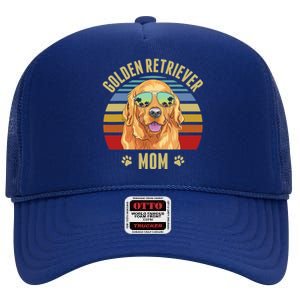 Golden Retriever Best Dog Mom Ever Retro Sunset Beach Vibe High Crown Mesh Back Trucker Hat