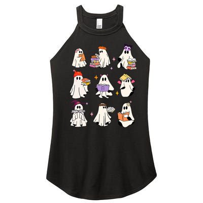 Ghost Reading Book Cute Teacher Halloween Ghost Book Lover Women’s Perfect Tri Rocker Tank